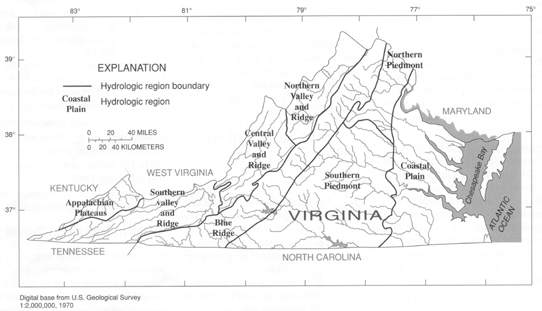 Map showing hydrologic regions of Virginia.