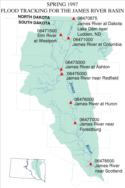 A map of James River Basin showing flood-tracking.
