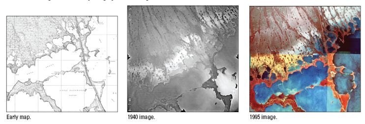 3 maps, early amp 1940 image, 1995 image
