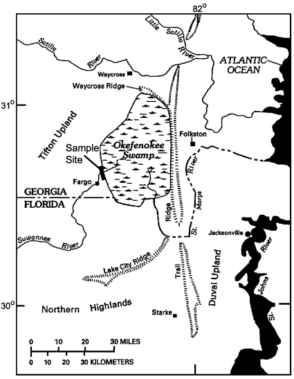 Map of the Suwannee River sample site