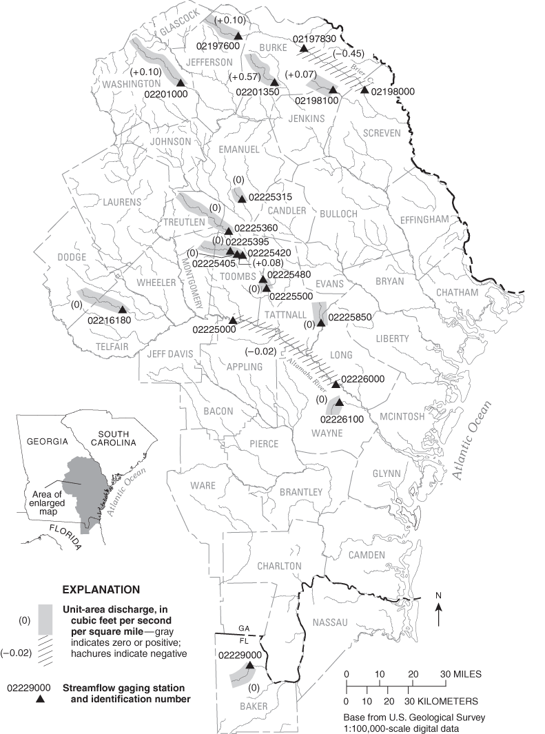 Selected streamflow gaging stations, during the 2000