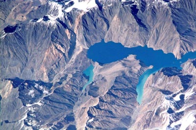 Photo: NASA satellite photo of Lake Sarez and Usoi Dam