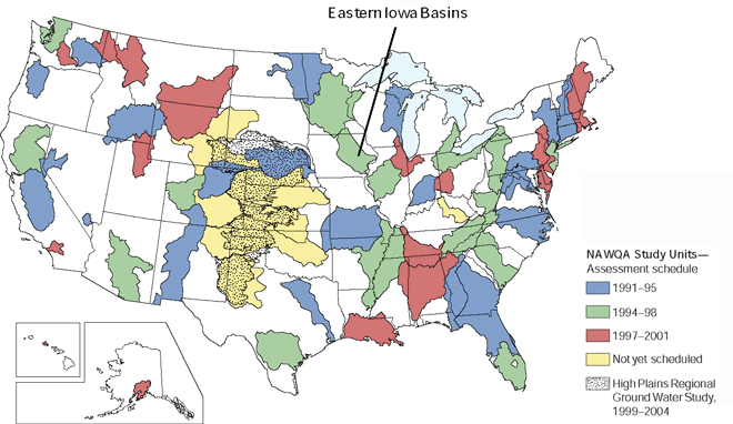 Map showing United State NAWQA Study Units location of Eastern Iowa basins.