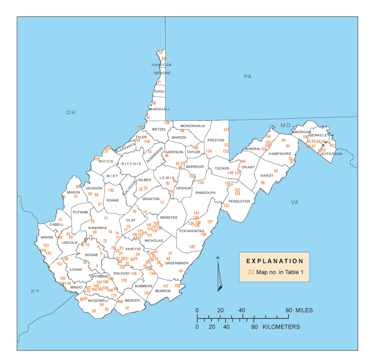 Figure 1 is a map of West Virginia showing the sampling locations.