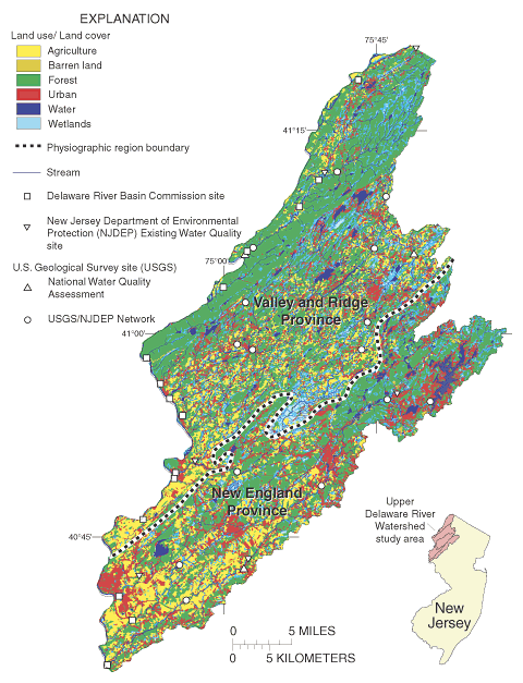 1995/97 land use and physiographic provinces in the Upper Delaware River Basin study area, New Jersey