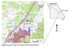 Figure 1. Map showing the location of Ozk Grove Village, Franklin County, Missouri