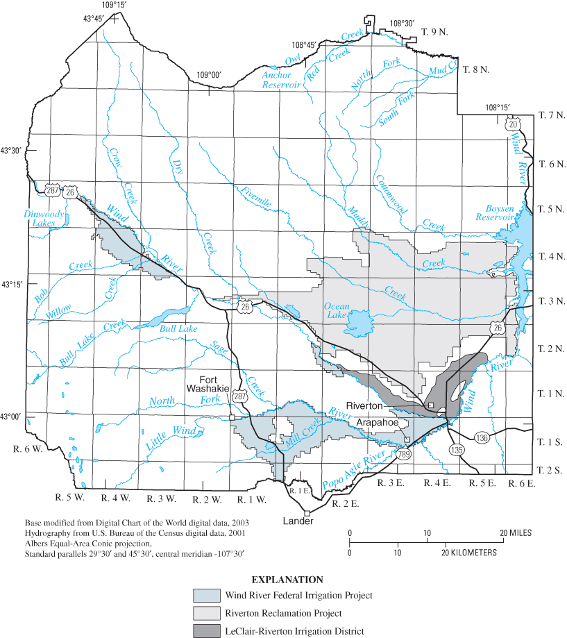 Figure 5. Irrigation areas on the Wind River Indian Reservation, Wyoming.