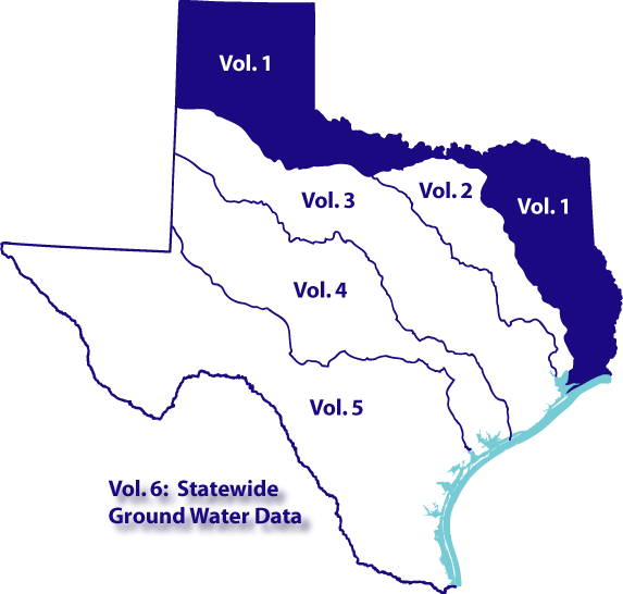 Map of Texas basins with stations included in this volume.